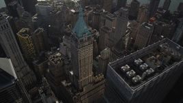 4K aerial stock footage of flying over 40 Wall Street and Lower Manhattan skyscrapers, New York, New York Aerial Stock Footage | AX88_130