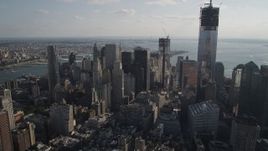 4K aerial stock footage of flying by Lower Manhattan skyscrapers, New York, New York Aerial Stock Footage | AX88_138