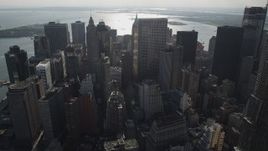 4K aerial stock footage of passing skyscrapers in Lower Manhattan, New York, New York Aerial Stock Footage | AX88_140