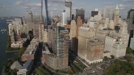 4K aerial stock footage of flying by skyscrapers near Hudson River, Lower Manhattan, New York, New York Aerial Stock Footage | AX88_148