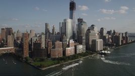 4K aerial stock footage of One World Trade Center and skyscrapers in Lower Manhattan, New York Aerial Stock Footage | AX88_155