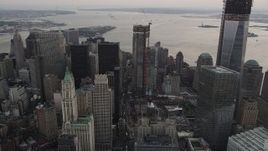 4K aerial stock footage Flying by Four World Trade Center, Lower Manhattan, New York, New York, sunset Aerial Stock Footage | AX89_029