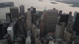 4K aerial stock footage Flying by Lower Manhattan skyscrapers, New York, New York, twilight Aerial Stock Footage | AX89_031