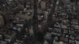 4K aerial stock footage of East Village, Midtown Manhattan, Empire State Building, New York, twilight Aerial Stock Footage | AX89_039