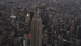 4K aerial stock footage Empire State Building, Midtown Manhattan, Lower Manhattan, New York, twilight Aerial Stock Footage | AX89_047