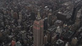4K aerial stock footage Approaching Empire State Building, Midtown Manhattan, New York, twilight Aerial Stock Footage | AX89_049