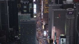 4K aerial stock footage Approaching Times Square, Midtown Manhattan, New York, New York, twilight Aerial Stock Footage | AX89_073