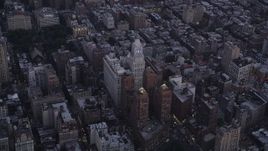 4K aerial stock footage Flying by Beth Israel Medical Center, New York, New York, twilight Aerial Stock Footage | AX89_079