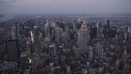 4K aerial stock footage Approaching Empire State Building, Midtown Manhattan, New York, twilight Aerial Stock Footage | AX89_081