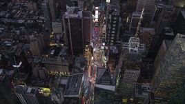 4K aerial stock footage Approaching Times Square, Midtown Manhattan, tilt down, New York, twilight Aerial Stock Footage | AX89_084