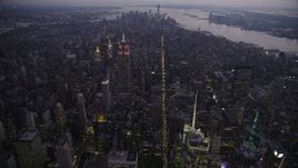 4K aerial stock footage Approaching Empire State Building, Lower Manhattan, New York, twilight Aerial Stock Footage | AX89_096