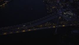 4K aerial stock footage Flying by Manhattan Bridge, Brooklyn, New York, New York, sunset Aerial Stock Footage | AX89_125