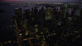 4K aerial stock footage Approaching Lower Manhattan, New York, New York, twilight Aerial Stock Footage | AX89_132