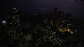 4K aerial stock footage Approaching Lower Manhattan skyscrapers, New York, New York, twilight Aerial Stock Footage | AX89_134