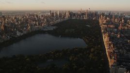 4K aerial stock footage Flying over Central Park, approaching Midtown, New York, New York, sunrise Aerial Stock Footage | AX90_039