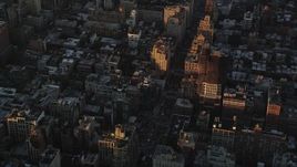 4K aerial stock footage Flying over Greenwich Village, revealing Lower Manhattan, New York, sunrise Aerial Stock Footage | AX90_063