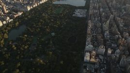 4K aerial stock footage Flying over Central Park, Metropolitan Museum of Art, New York, sunrise Aerial Stock Footage | AX90_080