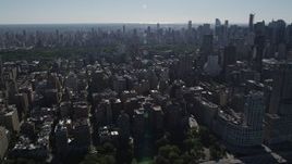 4K aerial stock footage of flying by Upper West Side apartment buildings, New York, New York Aerial Stock Footage | AX91_008