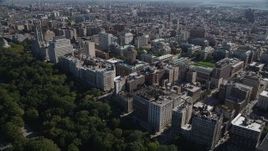 4K aerial stock footage of flying by apartment buildings and Columbia University, Morningside Heights, New York Aerial Stock Footage | AX91_013
