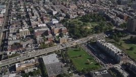 4K aerial stock footage of panning across the Cross Bronx Expressway freeway, The Bronx, New York Aerial Stock Footage | AX91_020