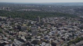 4K aerial stock footage of approaching Bronx Park, The Bronx, New York Aerial Stock Footage | AX91_021