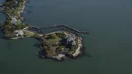 4K aerial stock footage video approach and tilt to an island mansion in New Rochelle, New York Aerial Stock Footage | AX91_033