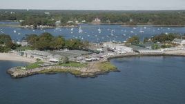 4K aerial stock footage of passing the American Yacht Club, Rye, New York Aerial Stock Footage | AX91_044