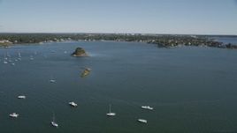 4K aerial stock footage of flying over sailboats in Greenwich Cove, Greenwich, Connecticut Aerial Stock Footage | AX91_064