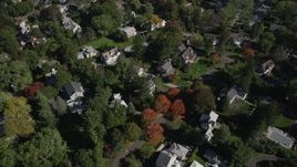 4K aerial stock footage of flying over suburban neighborhoods, Greenwich, Connecticut Aerial Stock Footage | AX91_068