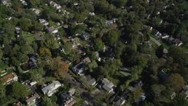 4K aerial stock footage of flying over suburban neighborhoods, Greenwich, Connecticut Aerial Stock Footage | AX91_069