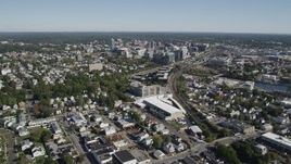 4K aerial stock footage of approaching Downtown Stamford, Connecticut Aerial Stock Footage | AX91_072
