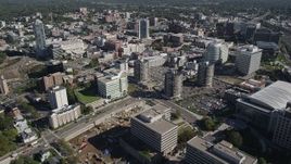 4K aerial stock footage of flying over office buildings in Downtown Stamford, Connecticut Aerial Stock Footage | AX91_075