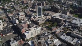 4K aerial stock footage of approaching an office building in Downtown Stamford, Connecticut Aerial Stock Footage | AX91_076