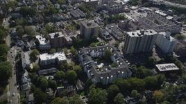 4K aerial stock footage of flying by apartment buildings, suburban homes, Stamford, Connecticut Aerial Stock Footage | AX91_079