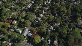 4K aerial stock footage of a bird's eye view of suburban homes in residential neighborhoods, Stamford, Connecticut Aerial Stock Footage | AX91_081