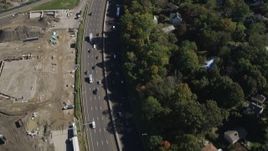 4K aerial stock footage of the Connecticut Turnpike freeway, Darien, Connecticut Aerial Stock Footage | AX91_082