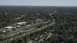 4K aerial stock footage of flying by the Connecticut Turnpike freeway, Darien, Connecticut Aerial Stock Footage | AX91_083