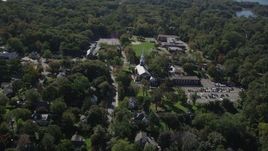 4K aerial stock footage of flying by Noroton Presbyterian Church, Darien, Connecticut Aerial Stock Footage | AX91_084