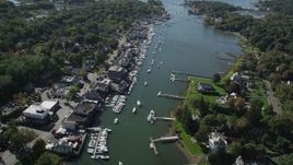 4K aerial stock footage flyby waterfront property, boats and docks on Five Mile River, Norwalk, Connecticut Aerial Stock Footage | AX91_092