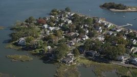 4K aerial stock footage of approaching waterfront homes in Norwalk, Connecticut Aerial Stock Footage | AX91_096