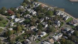 4K aerial stock footage of flying over waterfront homes in Norwalk, Connecticut Aerial Stock Footage | AX91_097