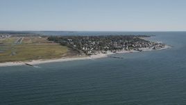 4K aerial stock footage tilt from Long Island Sound, reveal homes and beach, Stratford, Connecticut Aerial Stock Footage | AX91_119