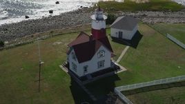 4K aerial stock footage of orbiting the Stratford Point Light in Stratford, Connecticut Aerial Stock Footage | AX91_124
