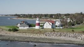 4K aerial stock footage of an orbit of the Stratford Point Light in Stratford, Connecticut Aerial Stock Footage | AX91_125