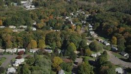4K aerial stock footage of flying by suburban neighborhoods, autumn, East Haven, Connecticut Aerial Stock Footage | AX91_151