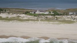 4K aerial stock footage of flying by a beachfront mansion, Southampton, New York Aerial Stock Footage | AX91_226