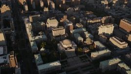 4K aerial stock footage Flying by Columbia University, Morningside Heights, New York, New York, sunset Aerial Stock Footage | AX93_018