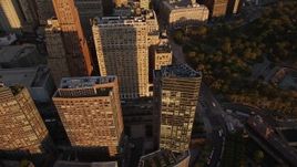4K aerial stock footage Flying by skyscrapers near Battery Park, Lower Manhattan, New York, sunset Aerial Stock Footage | AX93_074