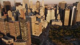 4K aerial stock footage Flying by skyscrapers near Battery Park, Lower Manhattan, New York, sunset Aerial Stock Footage | AX93_075