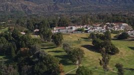 5K aerial stock footage of a wider view of the Ojai Valley Inn and Spa hotel, Ojai, California Aerial Stock Footage | AXSF01_015